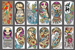 Russian doll with a hummingbird and swan tattoo idea