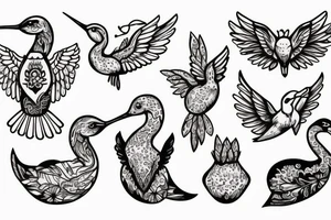 Russian doll with a hummingbird and swan tattoo idea