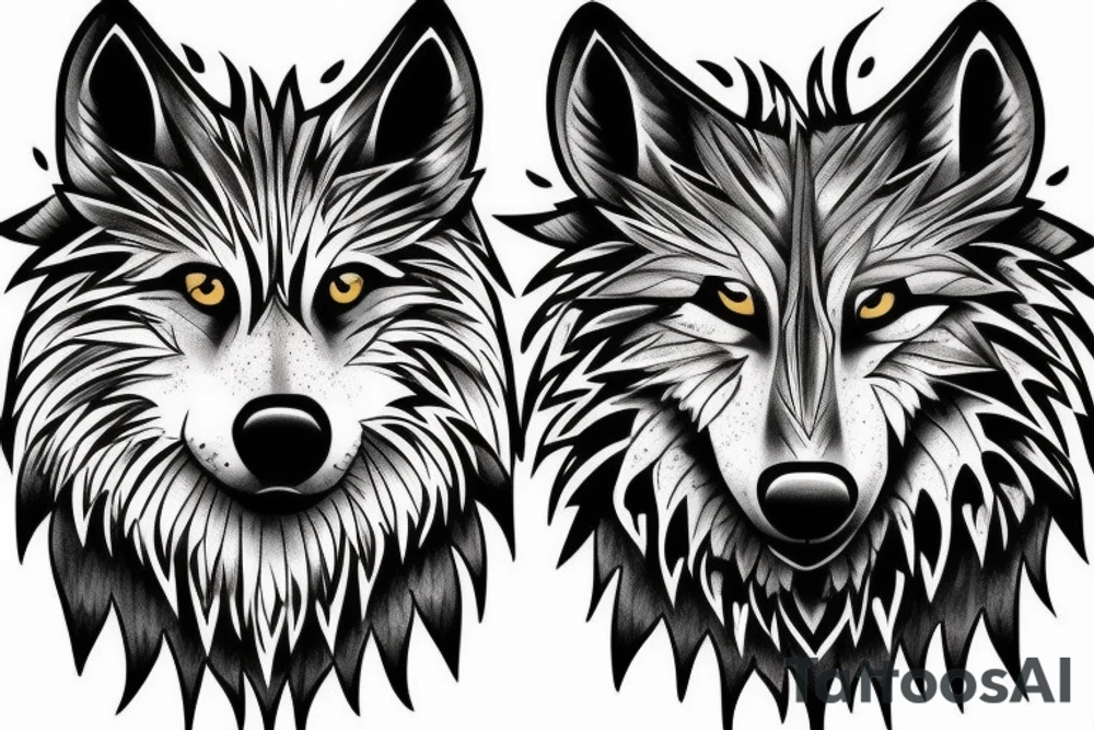 Half of a wolfs face with a cross on it that says “lonewolf” tattoo idea