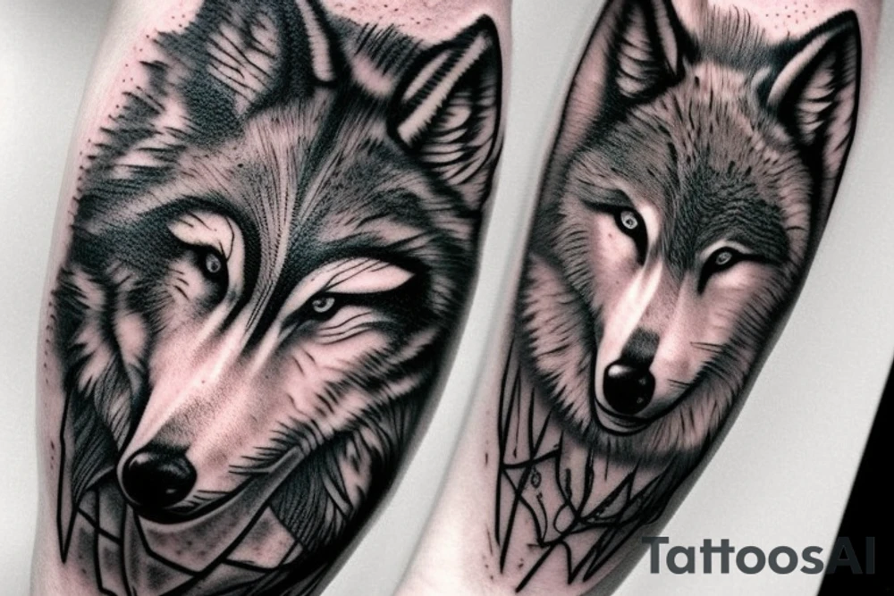 Half of a wolfs face with a cross on it that says “lonewolf” tattoo idea