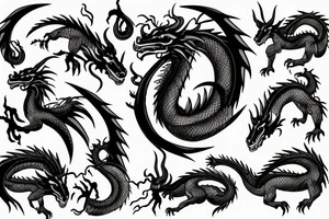 Dragon on mountain surrounded by rams tattoo idea