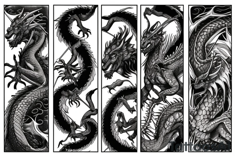 Dragon on mountain surrounded by rams tattoo idea