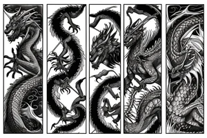 Dragon on mountain surrounded by rams tattoo idea