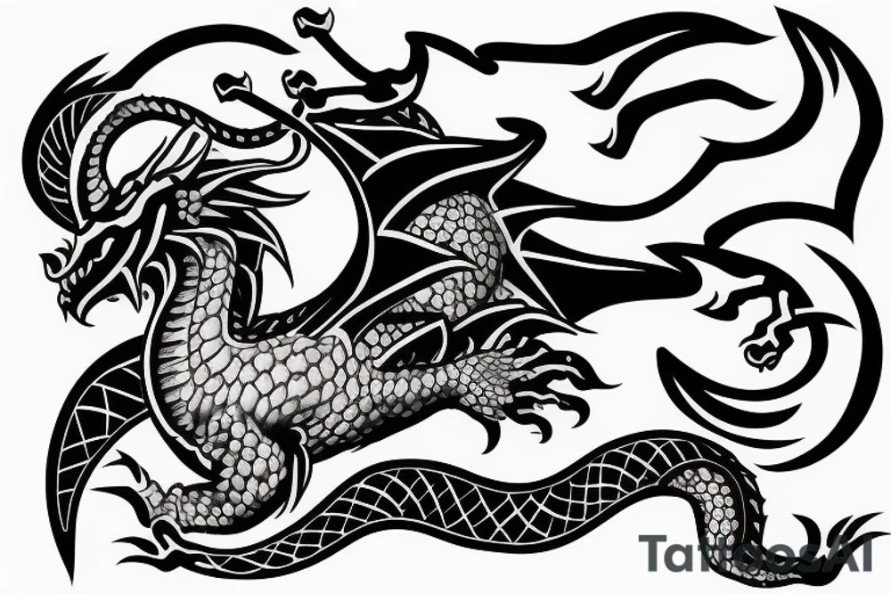 Dragon with ram horns tattoo idea