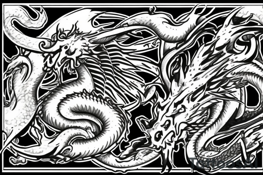 Dragon with ram horns tattoo idea