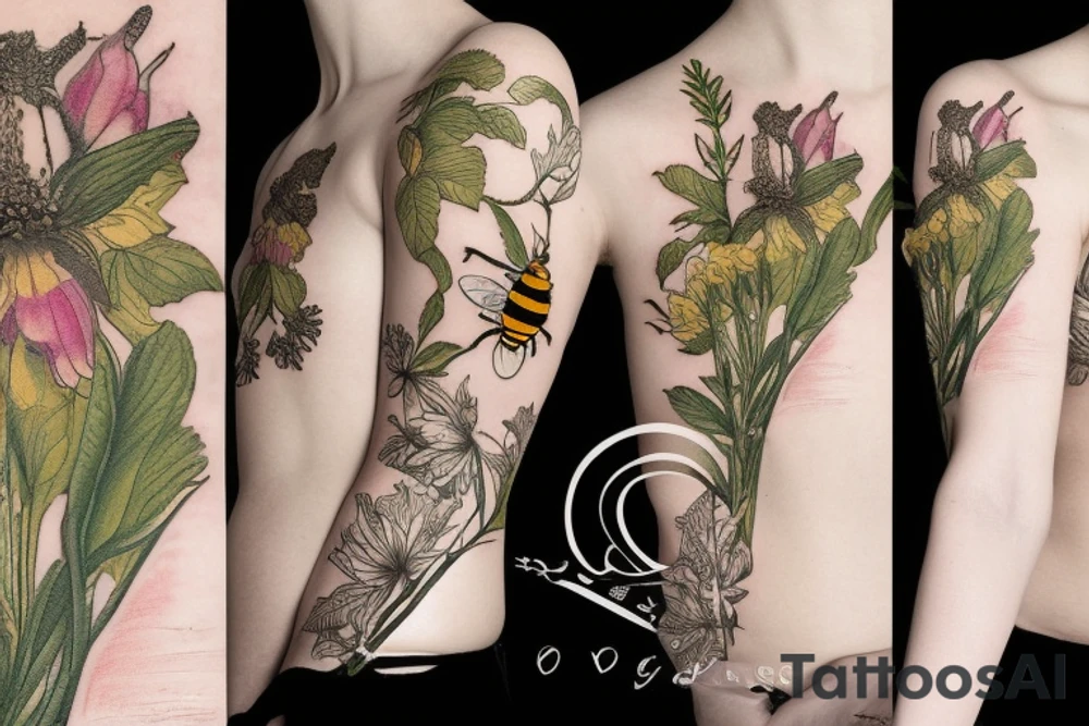 a bee in the style of vintage botanical. tattoo idea