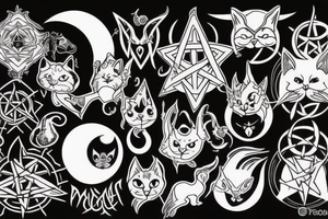 cat, witch, witchcraft, moon, magic, fantasy, mystic, pentagram, Hecate, dark, spell, ritual tattoo idea