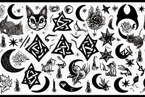 cat, witch, witchcraft, moon, magic, fantasy, mystic, pentagram, Hecate, dark, spell, ritual tattoo idea
