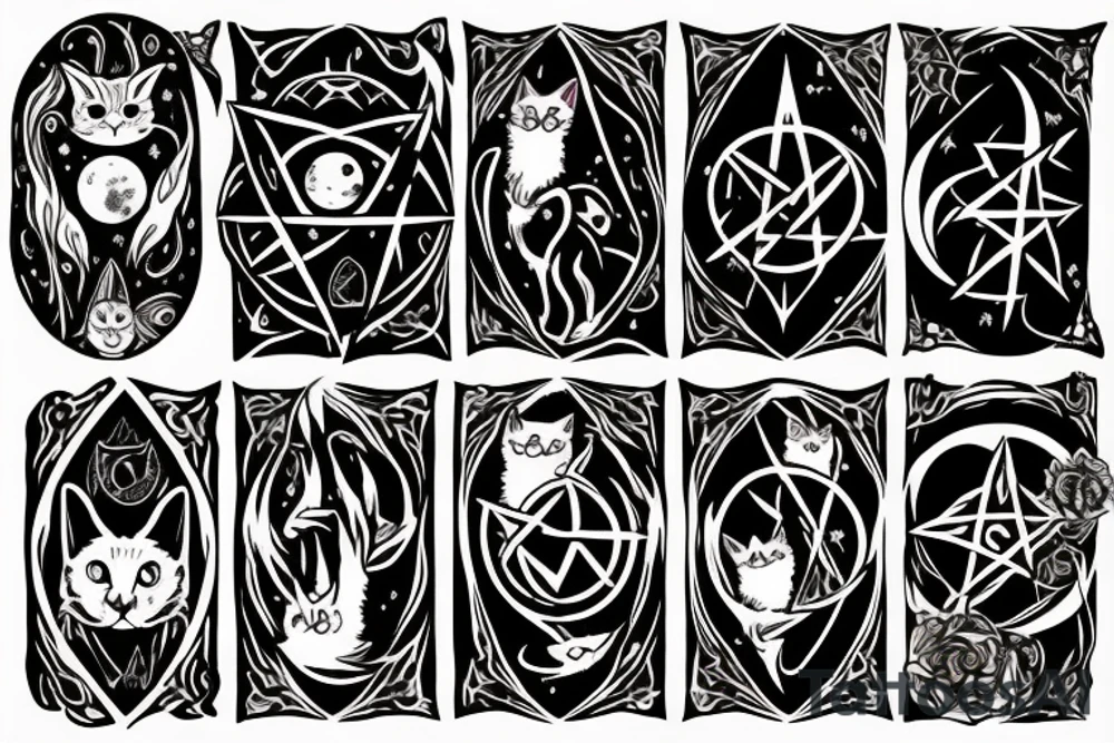 cat, witch, witchcraft, moon, magic, fantasy, mystic, pentagram, Hecate, dark, spell, ritual tattoo idea