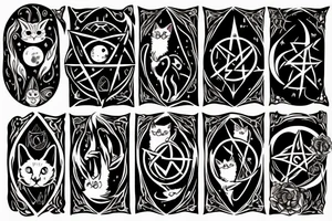 cat, witch, witchcraft, moon, magic, fantasy, mystic, pentagram, Hecate, dark, spell, ritual tattoo idea