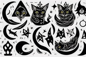 cat, witch, witchcraft, moon, magic, fantasy, mystic, pentagram, Hecate, dark, spell, ritual tattoo idea
