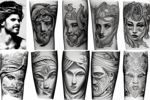 Greek god, water, black and white tattoo idea