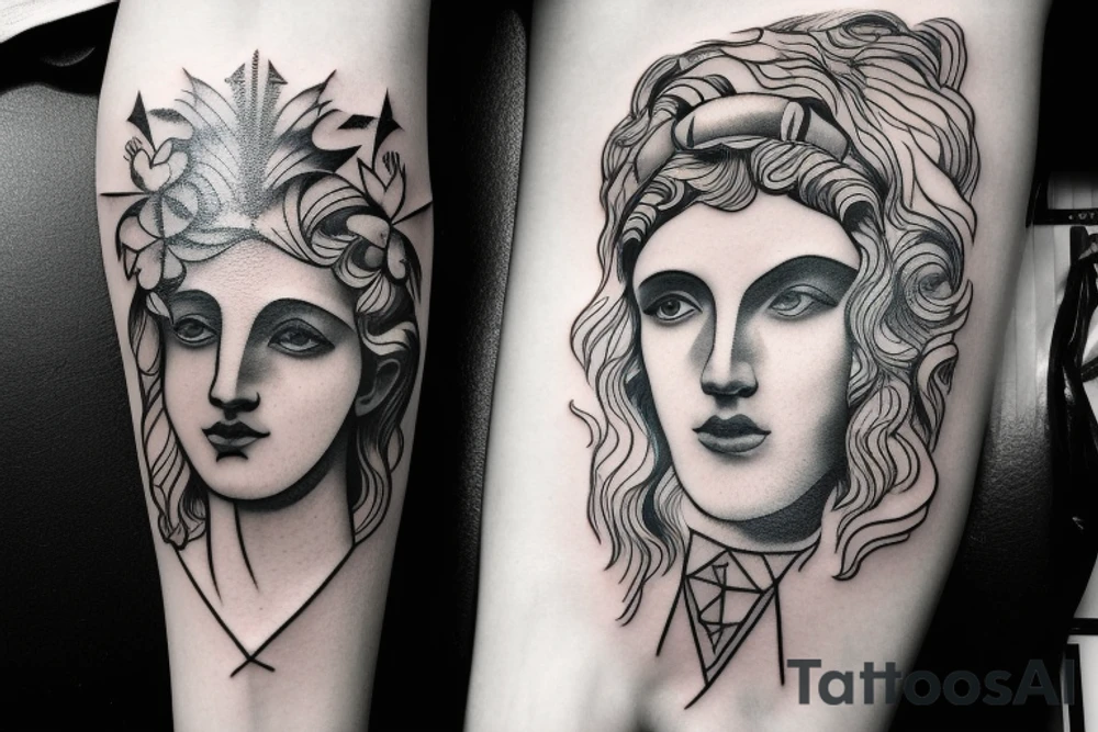 Greek god, water, black and white tattoo idea