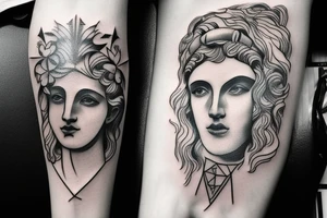 Greek god, water, black and white tattoo idea