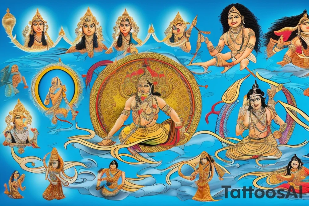 Hindu style Mahabharata, in waves of water tattoo idea