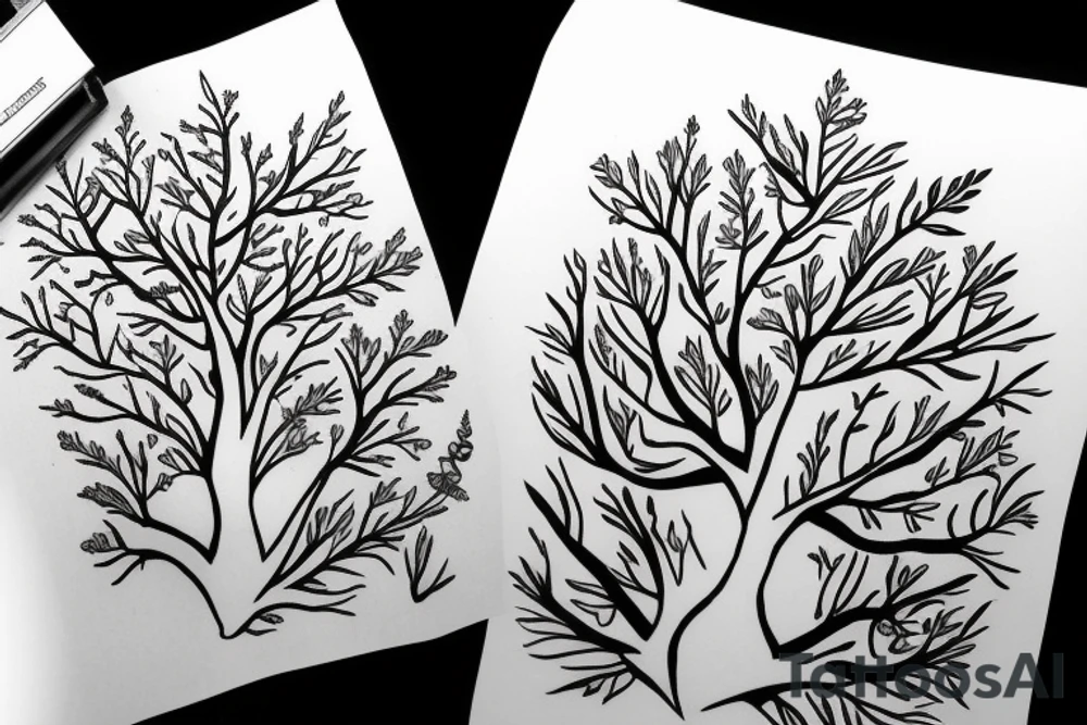 Straight tree with roots and leaves tattoo idea