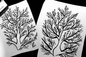 Straight tree with roots and leaves tattoo idea