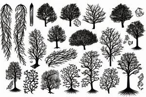 Straight tree with roots and leaves tattoo idea
