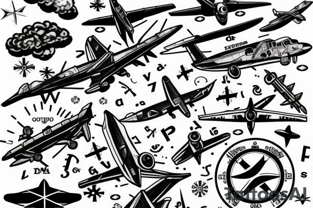 Aircraft with coordinates on map with compass tattoo idea