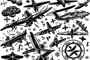 Aircraft with coordinates on map with compass tattoo idea
