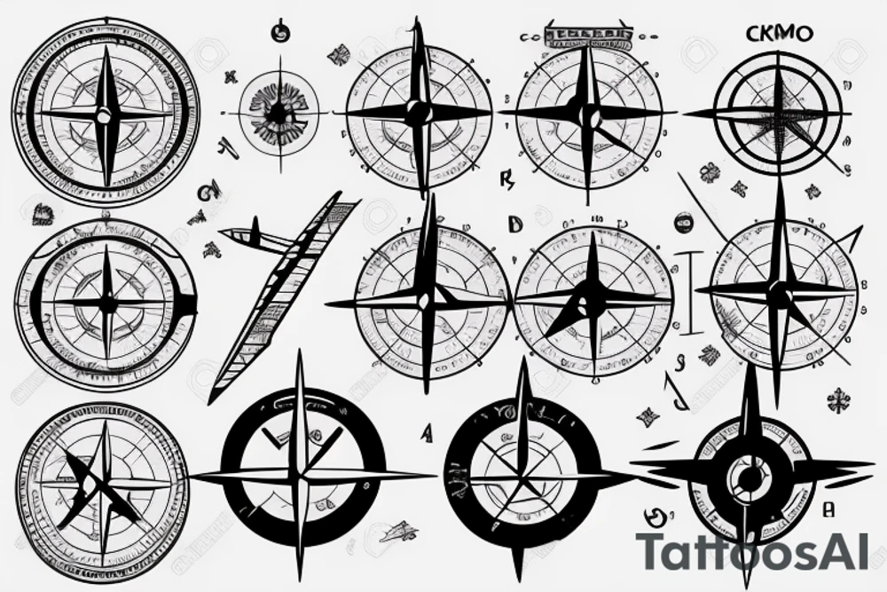 Aircraft with coordinates on map with compass tattoo idea