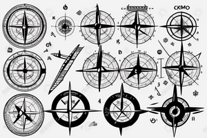 Aircraft with coordinates on map with compass tattoo idea
