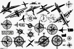Aircraft with coordinates on map with compass tattoo idea
