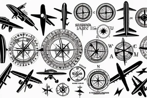 Aircraft with coordinates on map with compass tattoo idea