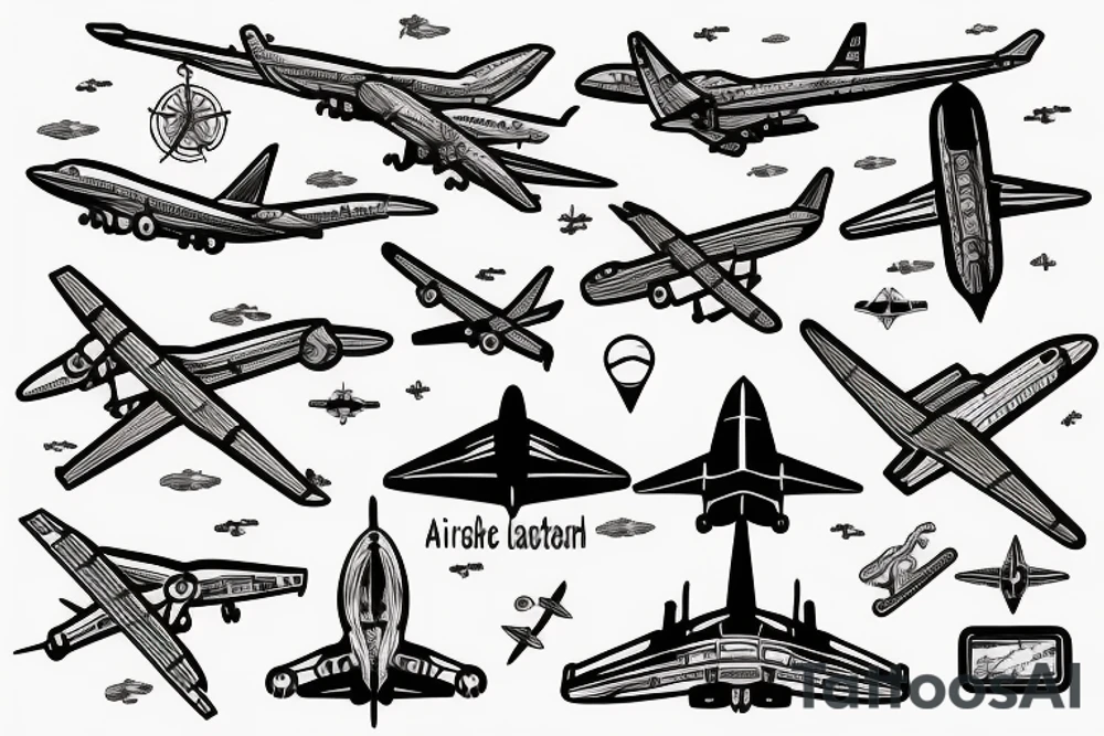 Aircraft with coordinates on map tattoo idea