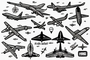 Aircraft with coordinates on map tattoo idea