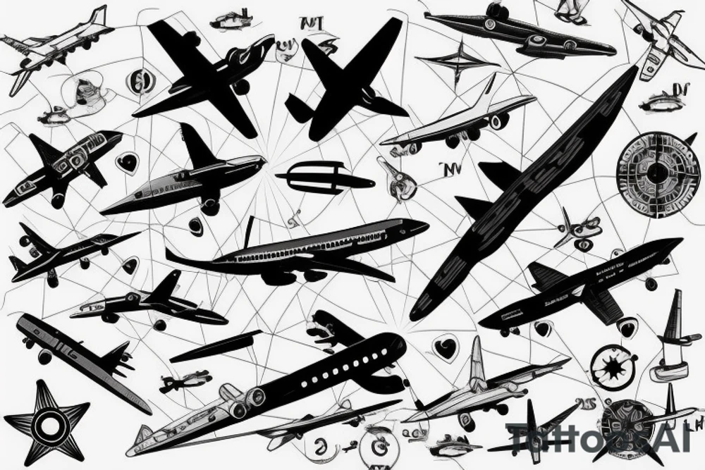 Aircraft with coordinates on map tattoo idea
