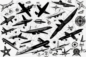 Aircraft with coordinates on map tattoo idea
