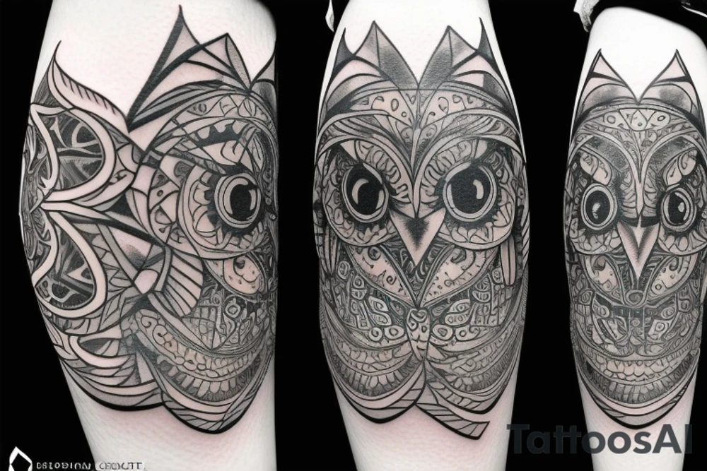 geometric owl mandala tattoo idea