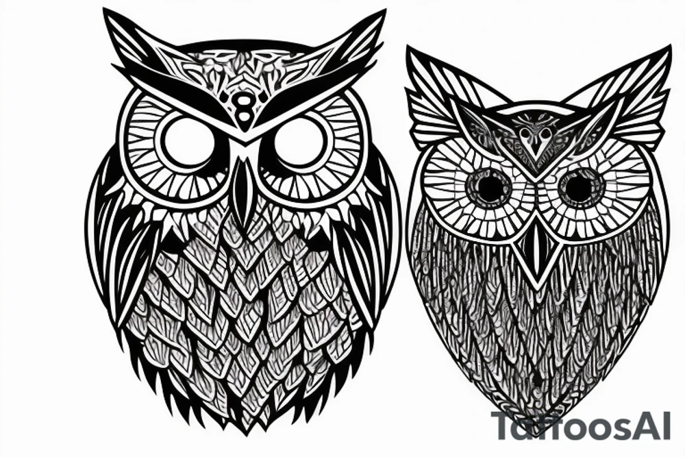 Geometric owl tattoo incorporating a tree and the york minster tattoo idea