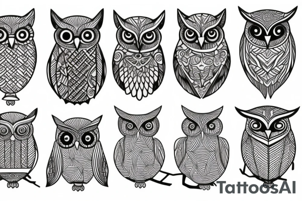 Geometric owl tattoo incorporating a tree and the york minster tattoo idea