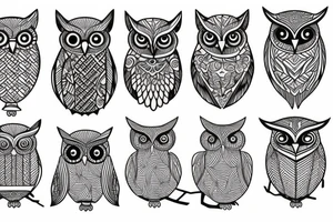 Geometric owl tattoo incorporating a tree and the york minster tattoo idea