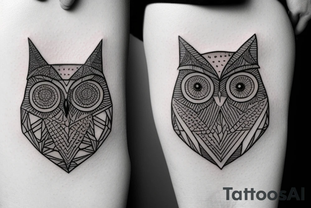 Half Geometric owl tattoo tattoo idea