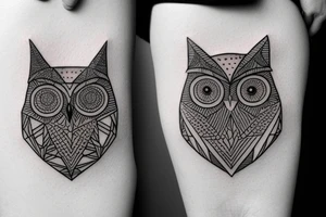Half Geometric owl tattoo tattoo idea