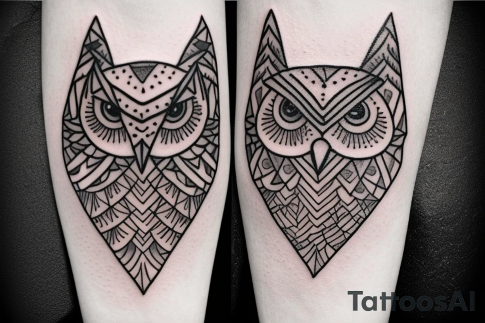 Half Geometric owl tattoo tattoo idea