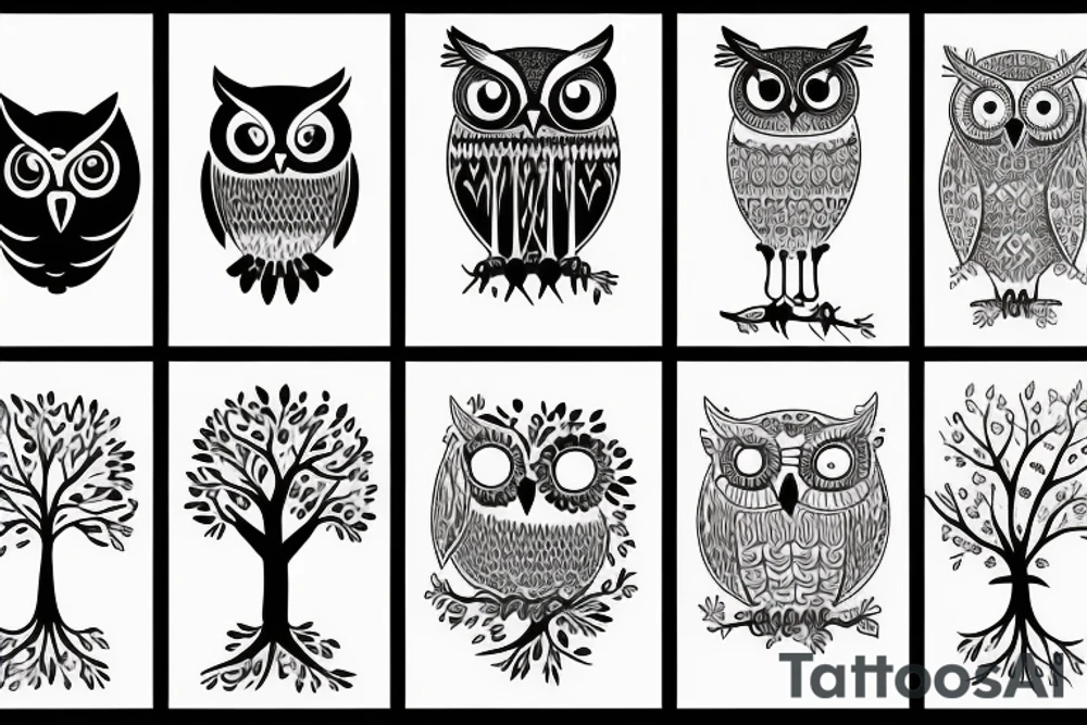 owl and tree tattoo idea