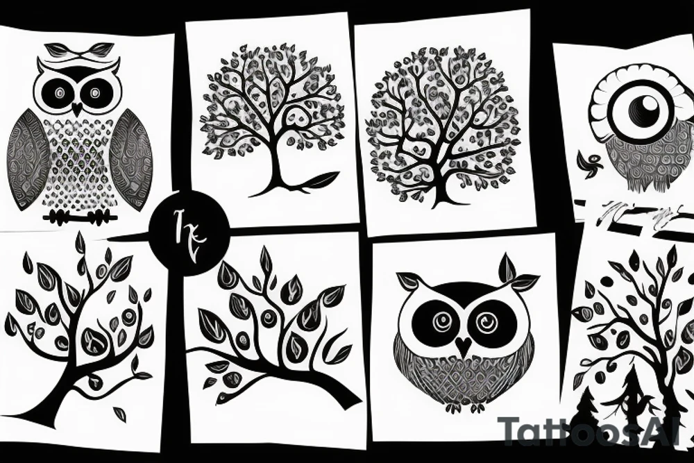 owl and tree tattoo idea
