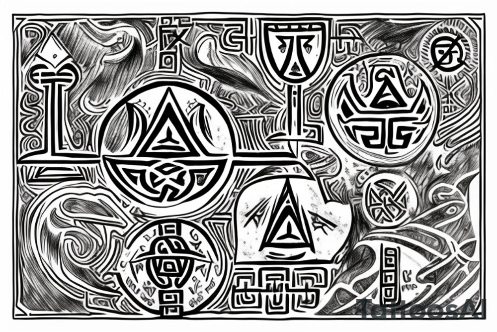 elder futhark runes sowilo, berkana, laguz, othala and tiwaz, separate tattoo idea