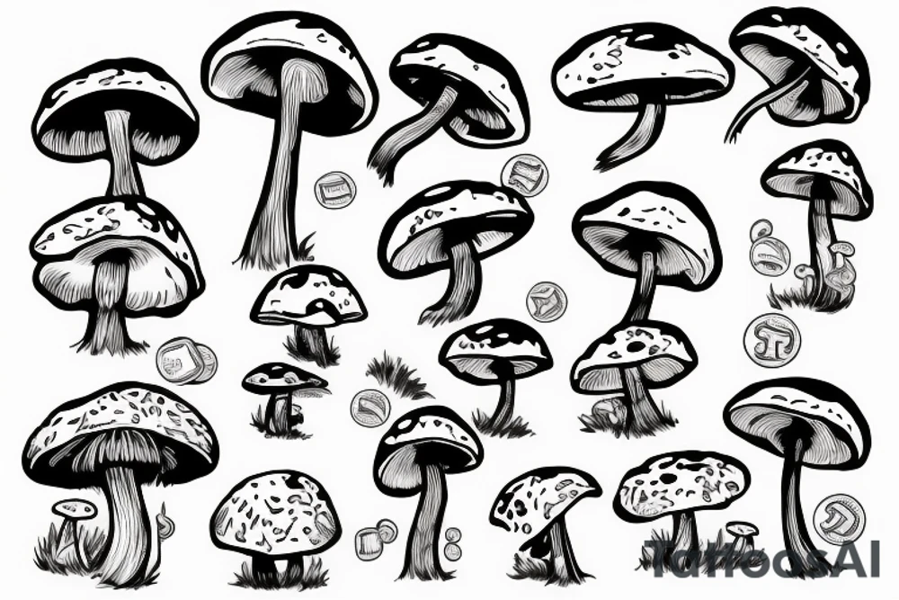 Mushroom character holding money tattoo idea