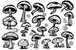 Mushroom character holding money tattoo idea