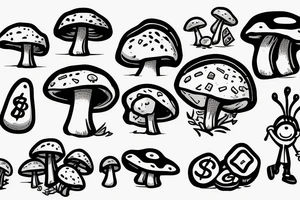 Mushroom character holding money tattoo idea