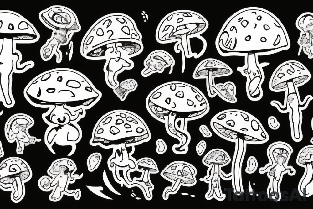 Cute Human-Mushroom character holding money tattoo idea