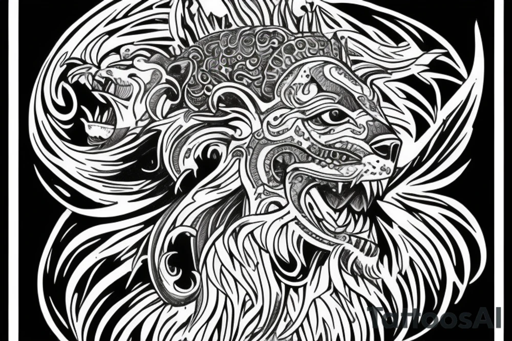 Combination archangel with lion, maybe maori tattoo idea Combination archangel with lion, maybe maori tattoo idea
