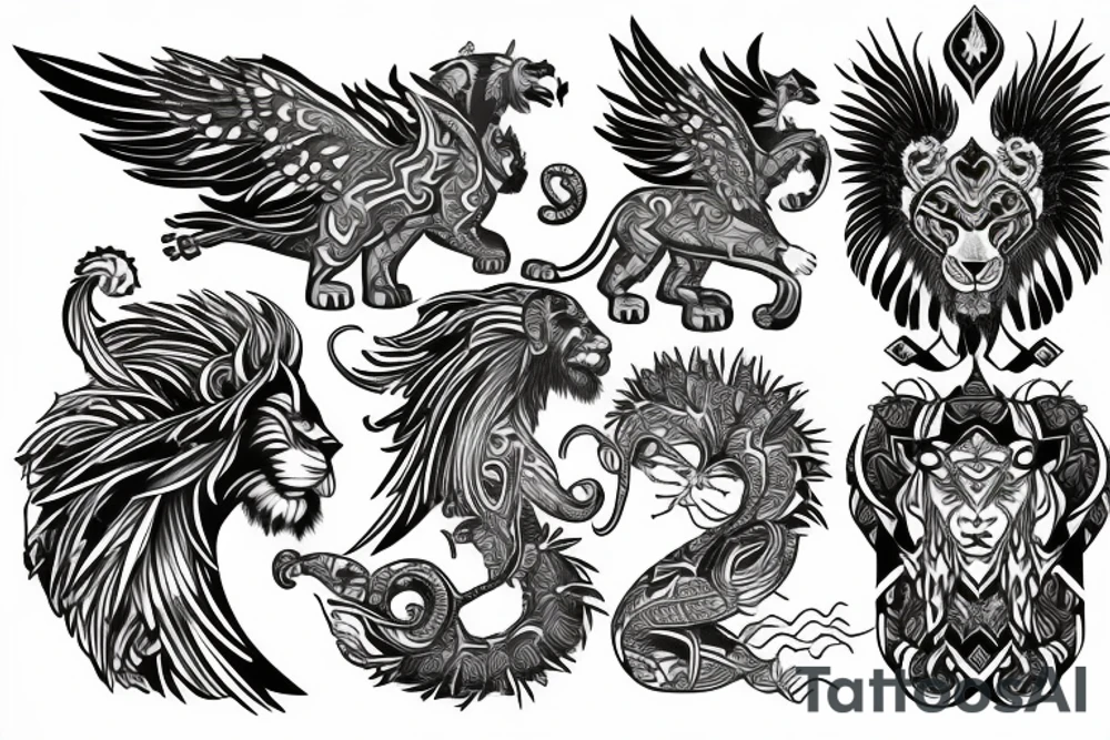 Combination archangel with lion, maybe maori tattoo idea