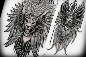 Combination archangel with lion for bremst and half sleeve tattoo idea