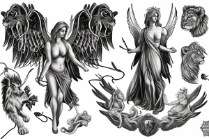 archangel with lion for breast and half sleeve tattoo idea